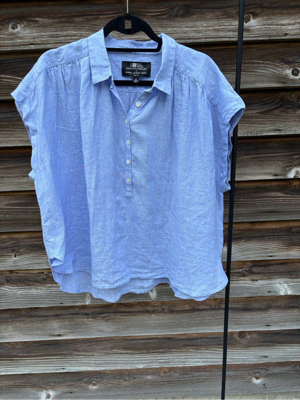 J. Crew Light Blue Linen Blend Short-Sleeve Polo Top